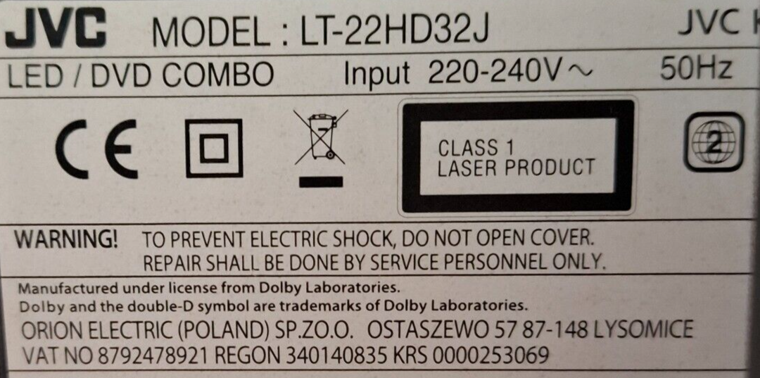 JVC LT-22HD32J 22" Full HD 1080p LED TV HDMI USB With Stand + Remote