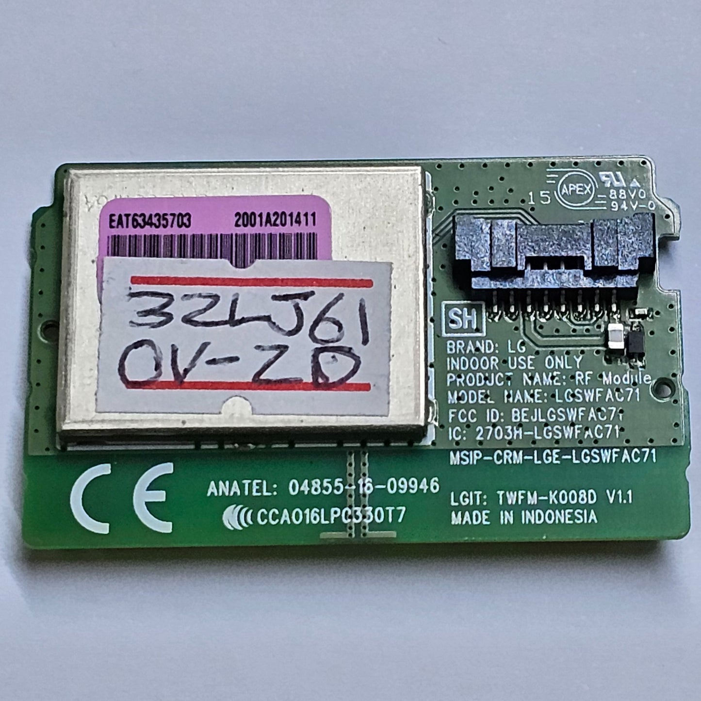 GENUINE WIFI MODULE FOR LG 32LJ610-ZD 32" TV EAT63435703 TWCM-K008D