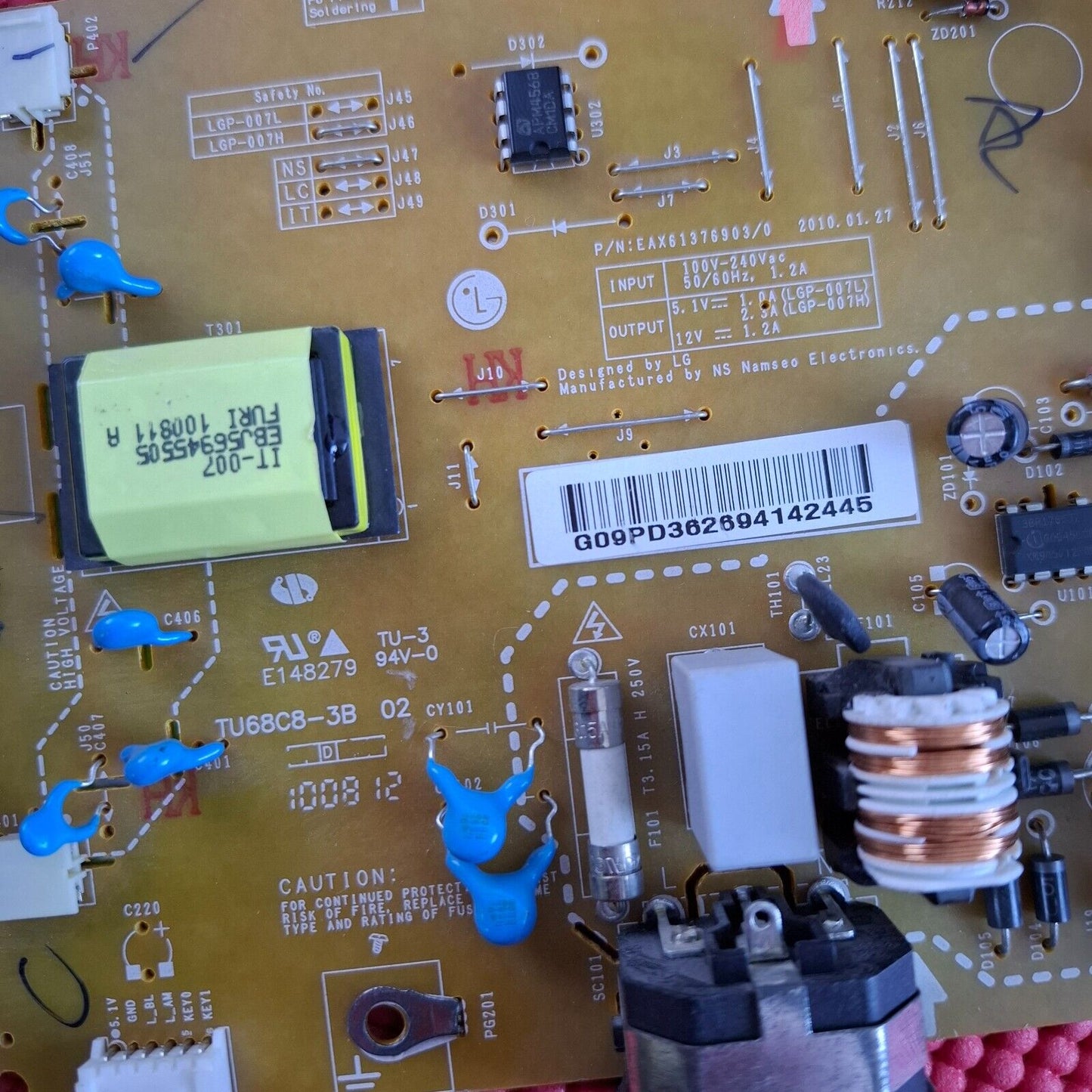 POWER SUPPLY BOARD FOR LG W2246S-BF 22" MONITOR EAX61376903 TU68C8-3B