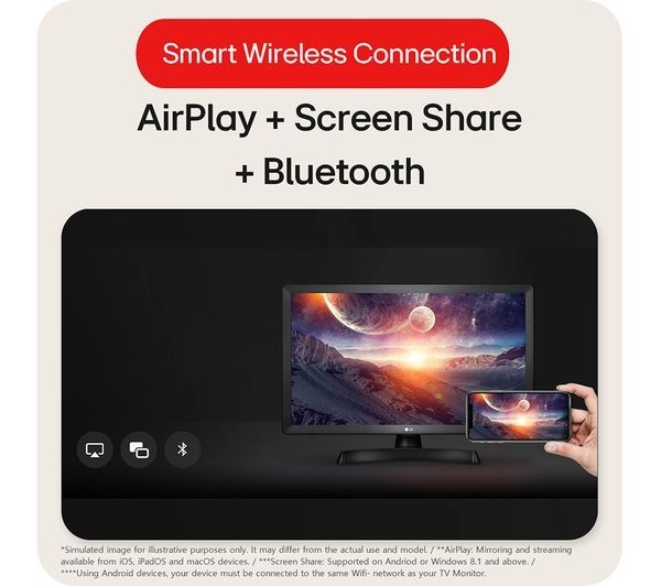 LG 24TQ510S-PZ 24" Smart HD Ready LED TV Monitor Netflix YouTube Prime