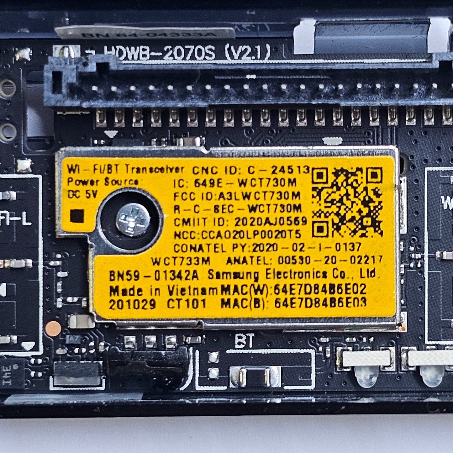 BUTTON WIFI/BT IR SENSOR SAMSUNG QE50Q60TAU UE43TU8507U TV BN64-04333A