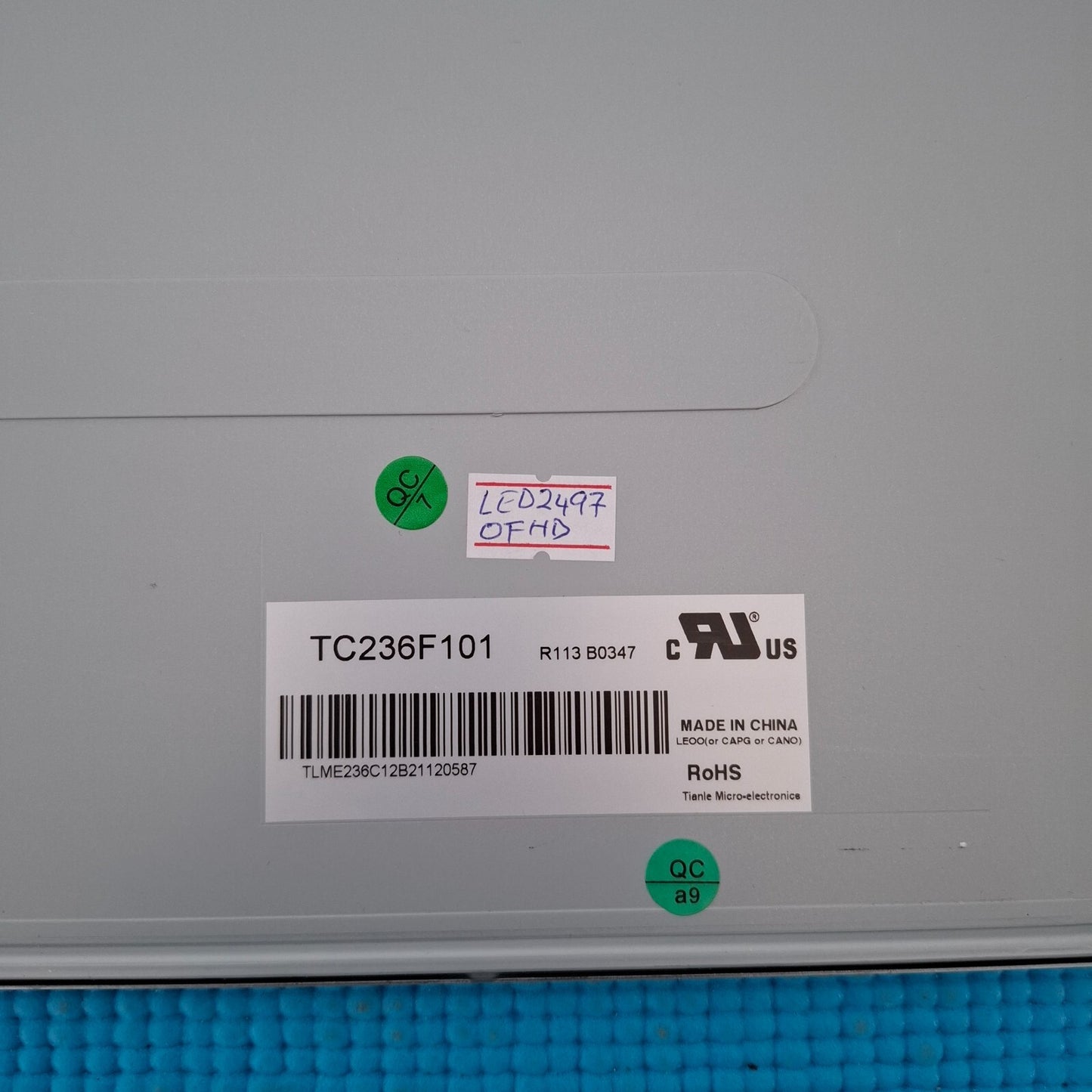 LED/LCD SCREEN PANEL CMO V236H1-P01 REV.C2 FOR BUSH LED24970FHD 24" TV