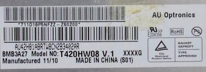 LED SCREEN PANEL ONLY AUO T420HW08 V.1 FOR LG 42LV355T 42" TV