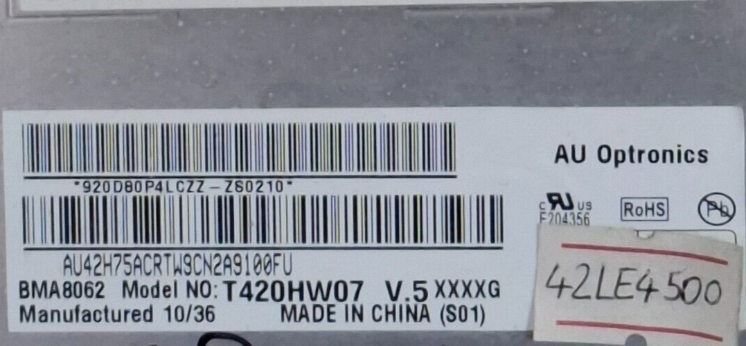 LED SCREEN PANEL ONLY AUO T420HW07 V.5 FOR LG 42LE4500 42" TV