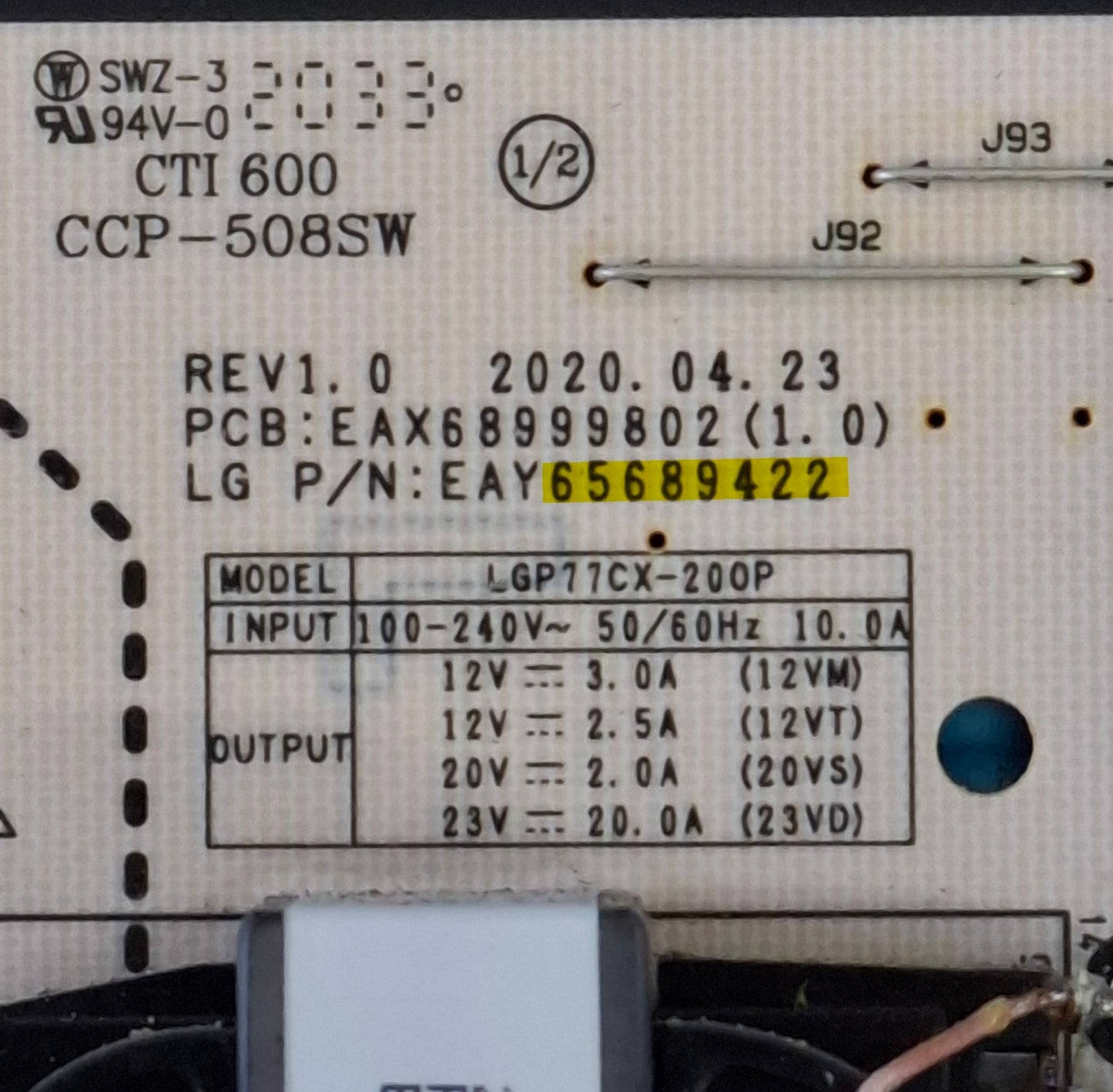 POWER BOARD FR LG OLED77C14LB OLED77CX6LA OLED77B16LA TV EAX68999802 EAY65689422