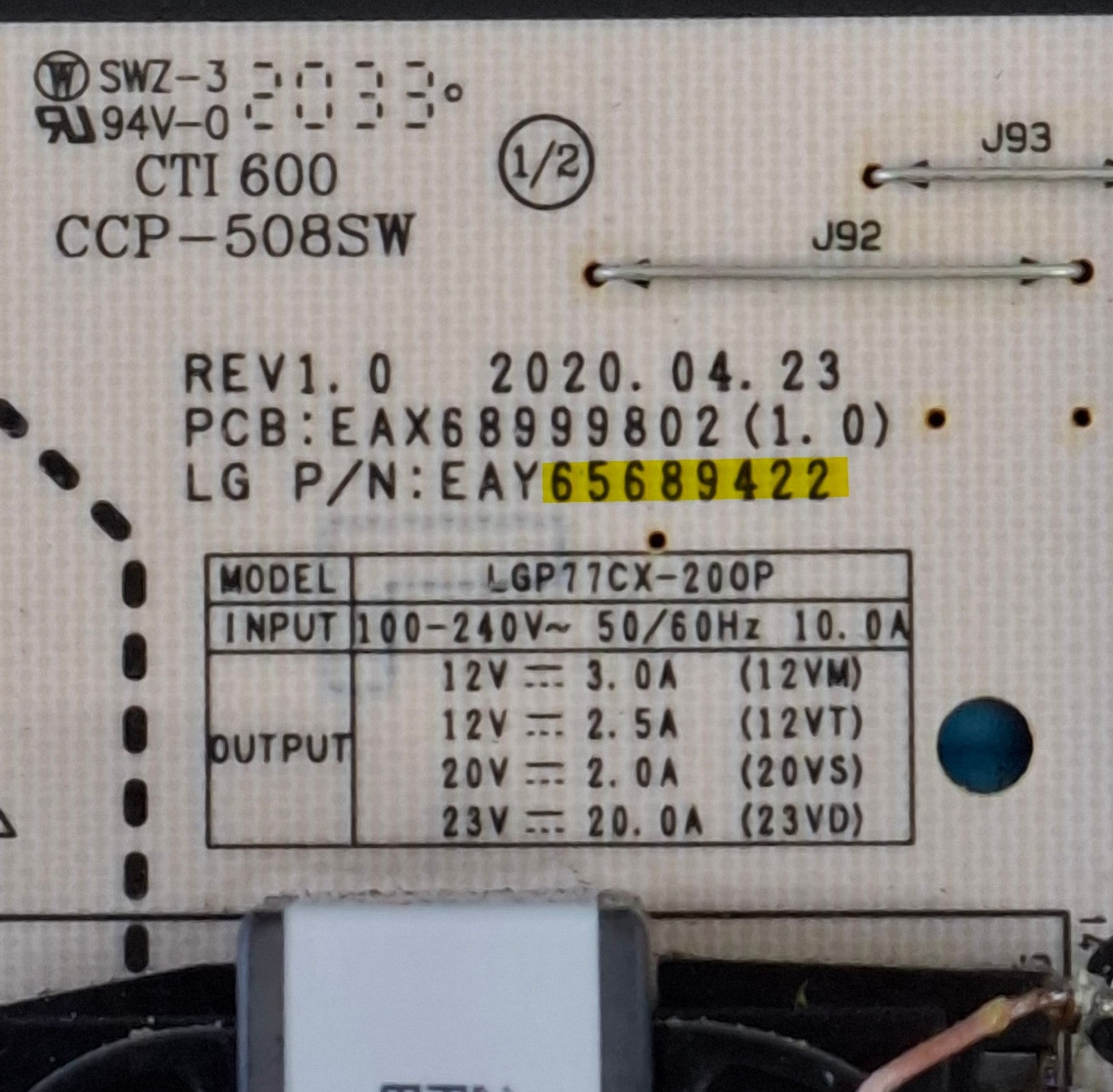 POWER BOARD FR LG OLED77C14LB OLED77CX6LA OLED77B16LA TV EAX68999802 EAY65689422