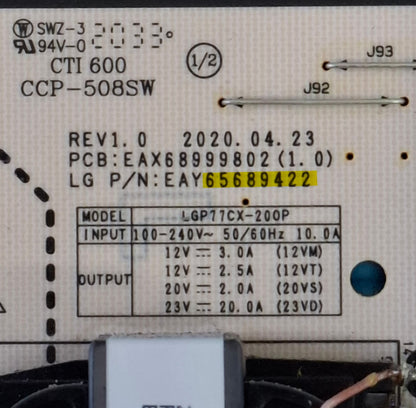 POWER BOARD FR LG OLED77C14LB OLED77CX6LA OLED77B16LA TV EAX68999802 EAY65689422