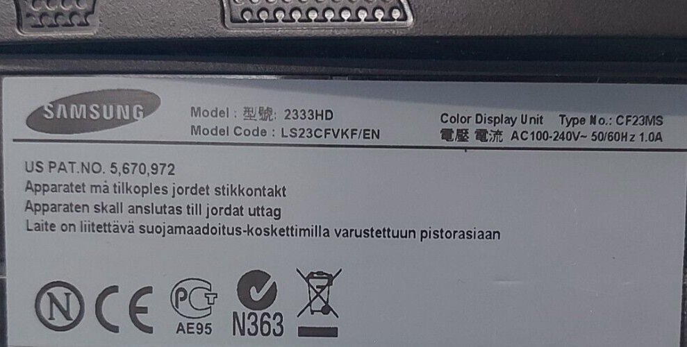 SAMSUNG SYNCMASTER 2333HD LS23CFVKF/EN 23" 1920×1080 TV MONITOR HDMI USB + STAND