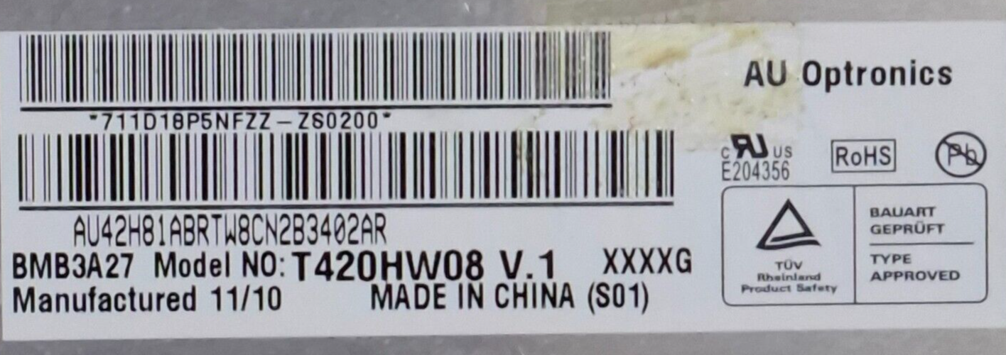 LED SCREEN PANEL ONLY AUO T420HW08 V.1 FOR LG 42LV355T 42" TV