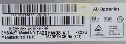 LED SCREEN PANEL ONLY AUO T420HW08 V.1 FOR LG 42LV355T 42" TV