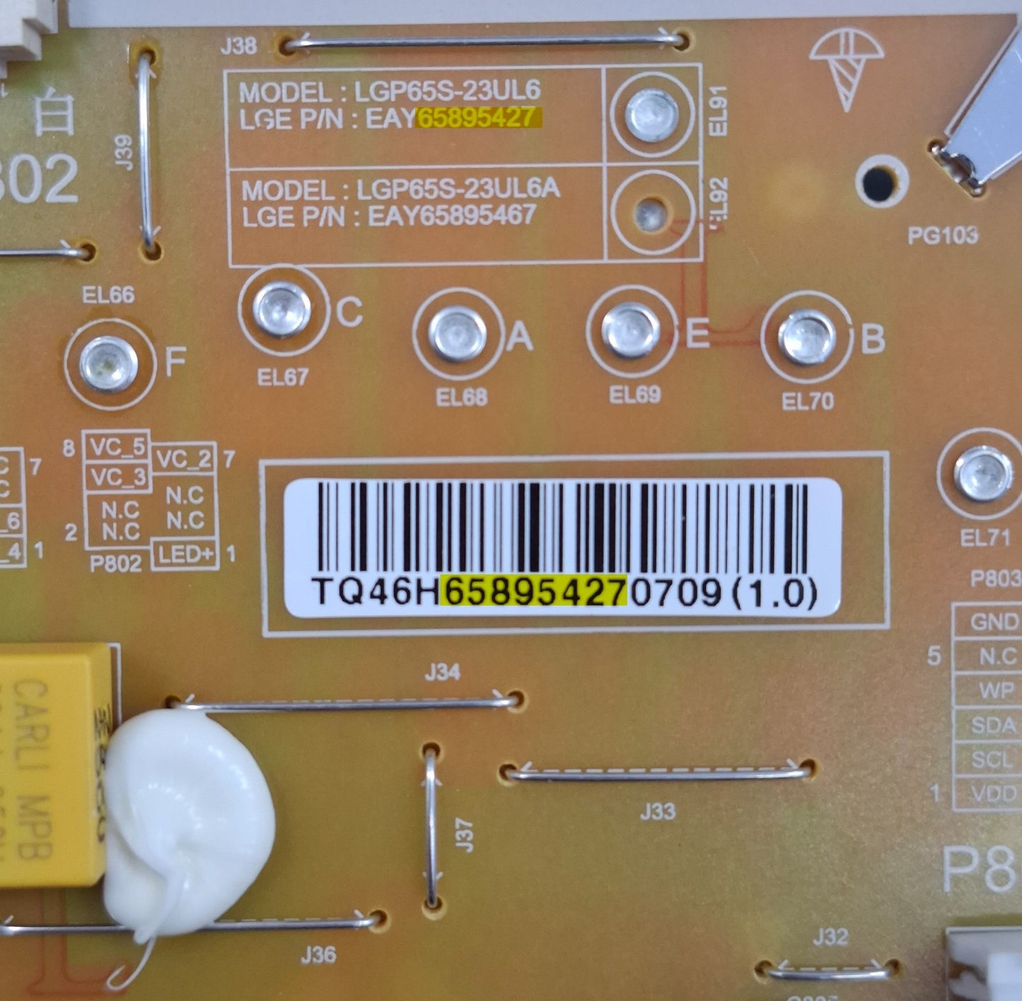 POWER SUPPLY BOARD FOR LG 65QNED87T6B 65" QNED 4K TV LG65S-23UL6 EAY65895427