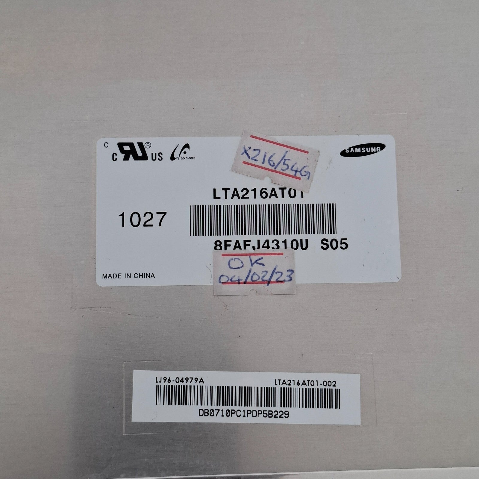 LED/LCD SCREEN PANEL SAMSUNG LTA216AT01 FOR TECHNIKA X216/54G TV