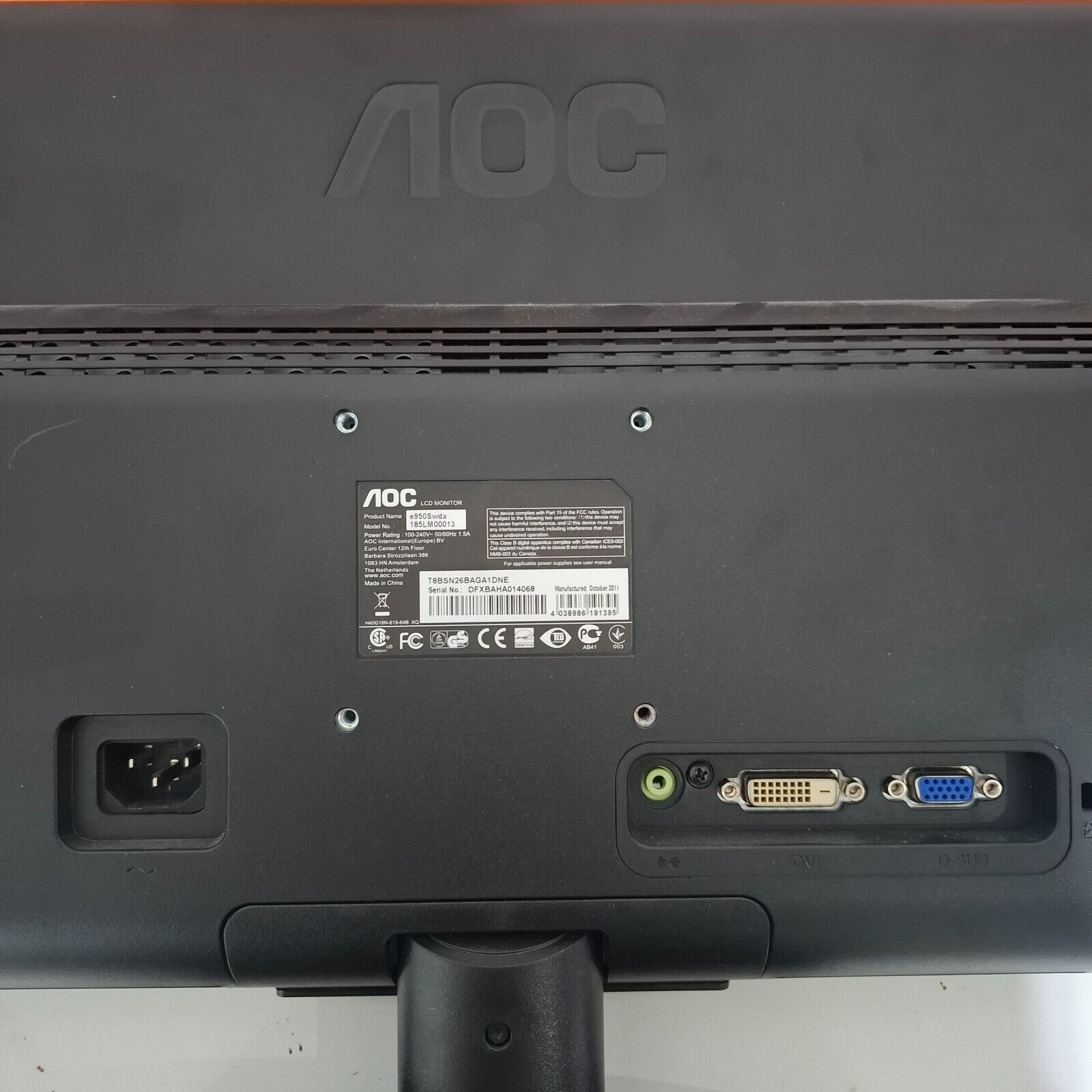 AOC E950SWDA 18.5" 1366 x 768 LED Monitor 5ms Response Time